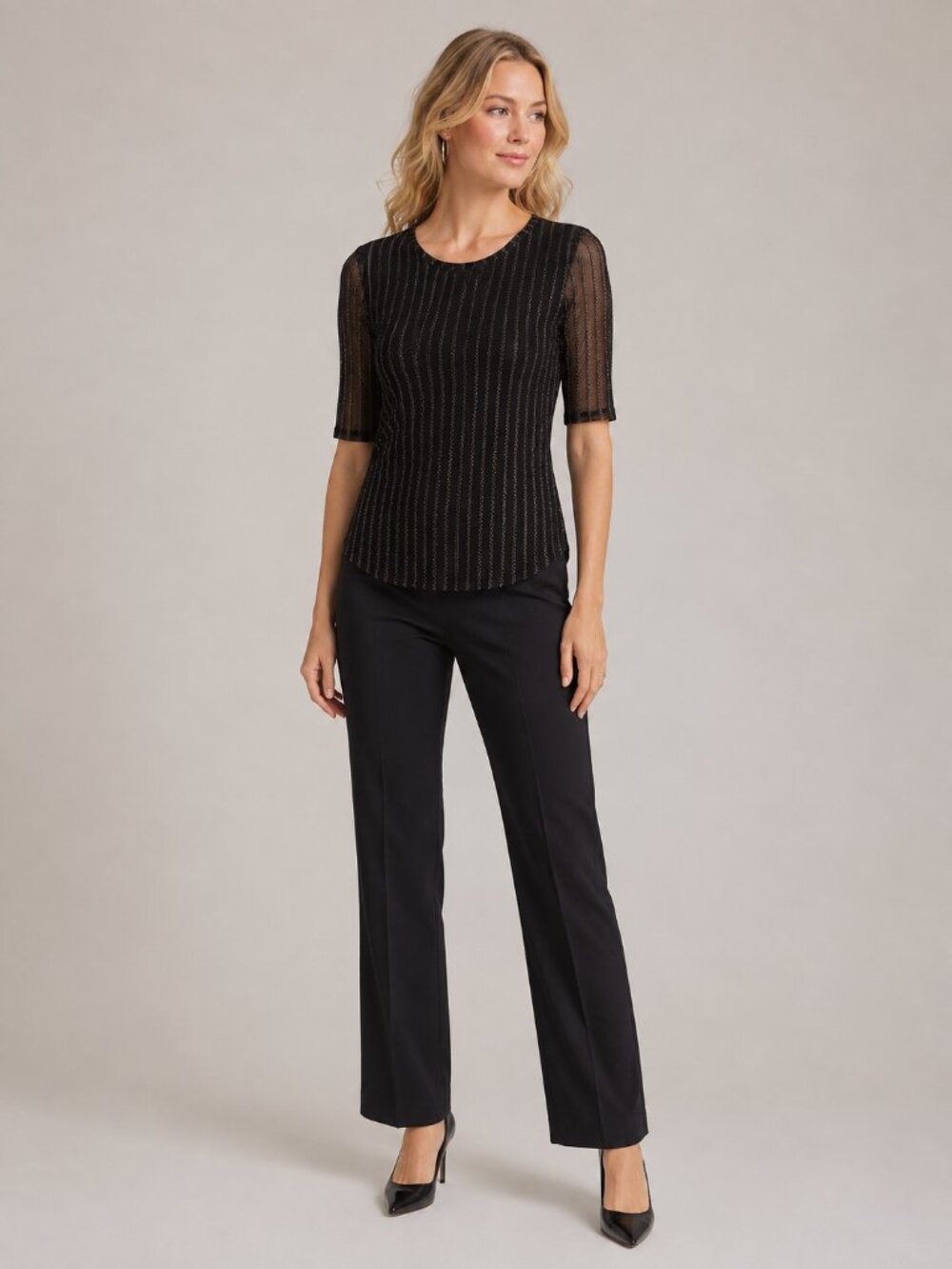 NWT White House Black Market Elbow Sleeve Mesh Top Black Gold Metallic XXS